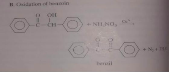 B. Oxidation of benzoin OOH C-CH + NH NO, benzil