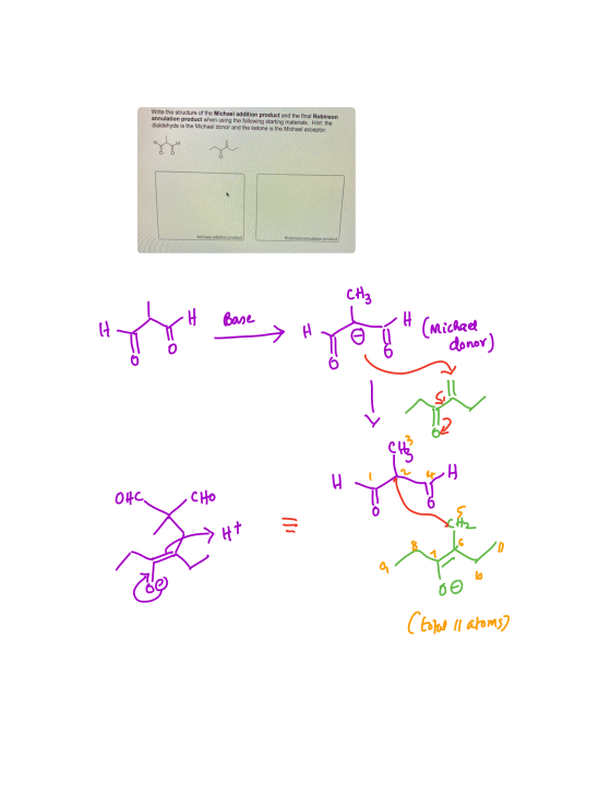Write the structure of the Michael addition product and the final Robinson annulation product when using the following starti