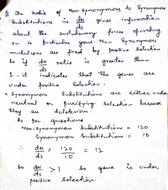 ds - The ratio of non- synonymous to Synonymous a substitutions se IN gives information about the evolutionary forces ofersti