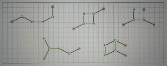 Several methanol (CH3OH) dimers are drawn below, a