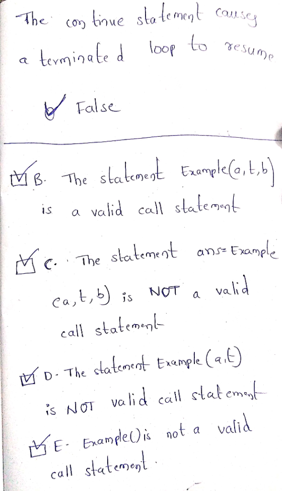 The co we sae Cas a minae d ooo Tes alse .The slaknet a valid call slatemnt 凶6. tumple@k.เ) C.The slatemetans Exompl valid a,