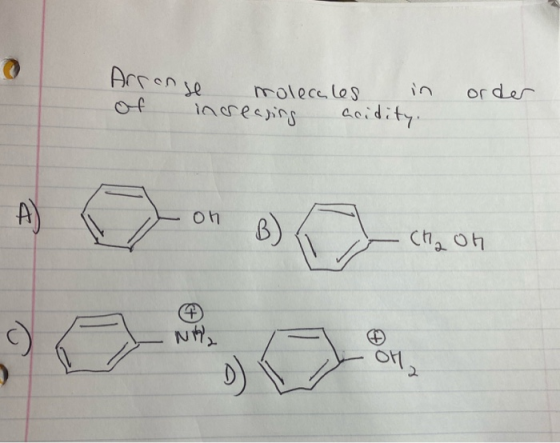 Arronse molecules in of increasing acidity. order - on ch, oh