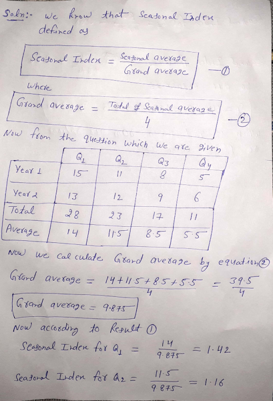 Solnio we know that Seasonal Inden defined as Seasonal Inden = Scafonal average Grond average .0 Where Grund average Total of
