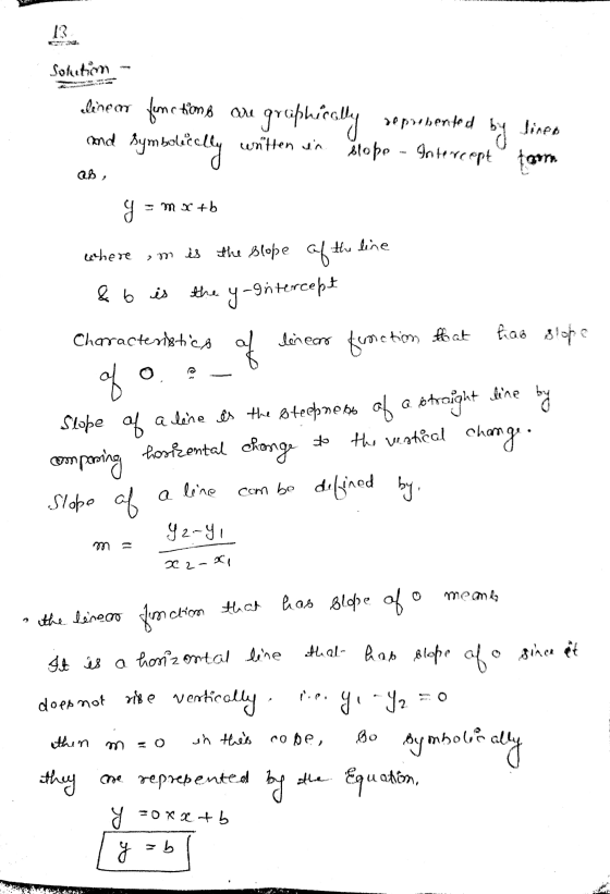 the vertical 13 Solution eleine or femctions are and symbolically Jineo graphically represented slope - Interception written