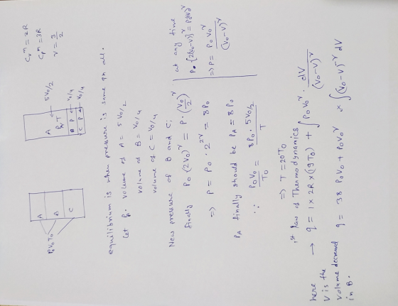 cim=aR Com=3R A t 500/2 v =3 pat volu same an alle equilibrium is when pressure is let P. volume of A = Svor volume of B = Vo