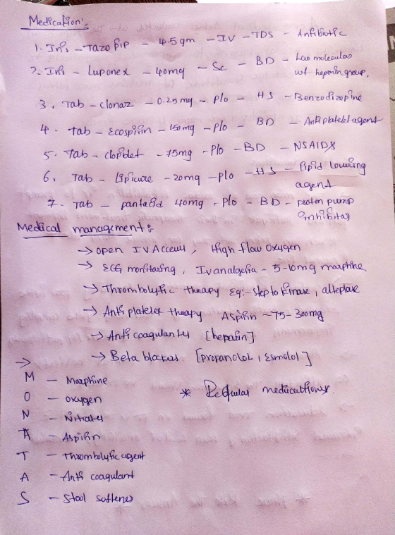 Medication ha – IV - – 4.5gm – TDS Antibiot? 1. Ind - Tazo IP - – 40mg Sc – BD - Low moleculas Luponex wt heparin group, 3. T