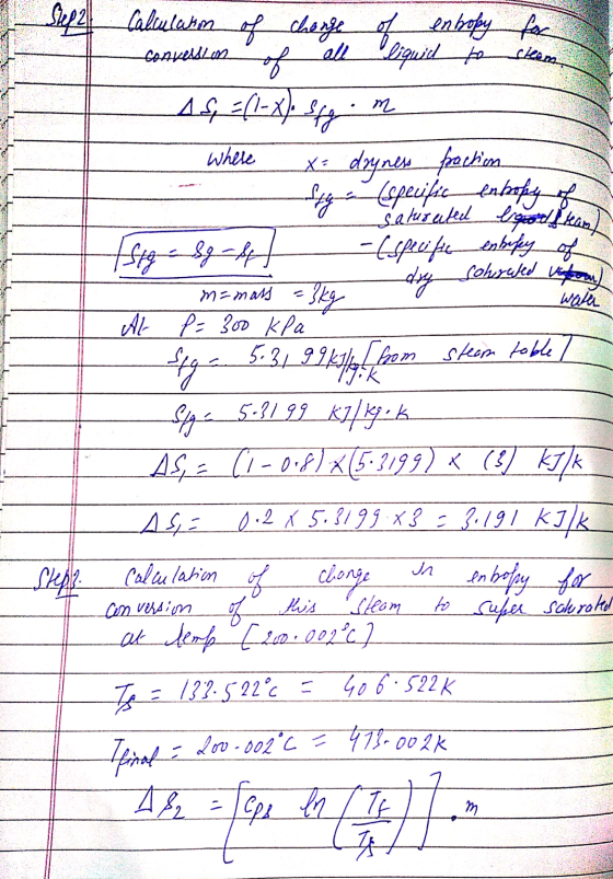 Step2 Calculahm of change of for skeem Conventions tyn (specific Istgasgas sohrated Vinton wath entropy of liquid to AS = (1-