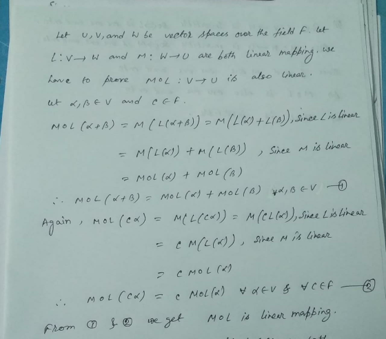 Let U, V, and hW be veetor spaces over the field F. let Liv→ w and M: W U are both linear ma, mapbing. Lave to prove also Ghe