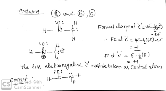 Answery the wers ® and ® _*_4 30 # © Formal charge at ēsvé-les Fe at C = 46-1(be)-zé toi H- C:o FC at N = 5-12 (8) =H eletron