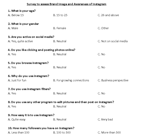 Survey to assess Brand Image and Awareness of Instagram 1. What is your age? A. Below 15 B. 15 to 25 C. 26 and above 2. What
