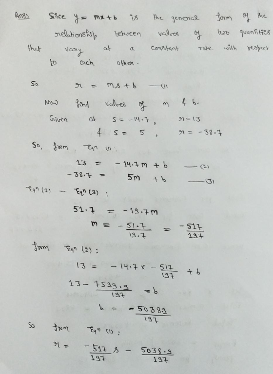 Anss the general valves Since y= mx tb sielalionsfile between at vary each other. of form of the quantities with respect that