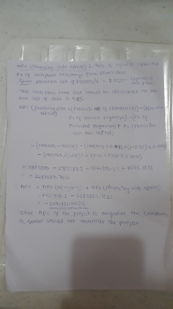NPV (financing side effects) - This is equal to after tox PV of cash flows resungs from firms clebt Given flotation cost of