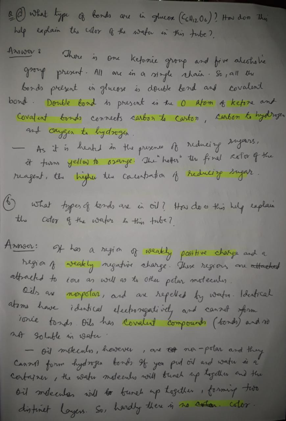 a @ What type of bonds are in glucose (Cohi2 Oo)? How does this help explain the color of the water in this tube? Answer & Th