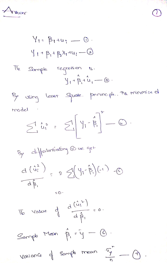 Vues Y,= Betue - 0 Yo + B14 Bx, +4; —@ The sample regression as Yet 8 + ů, — : By using least square. poninciple. The minimin