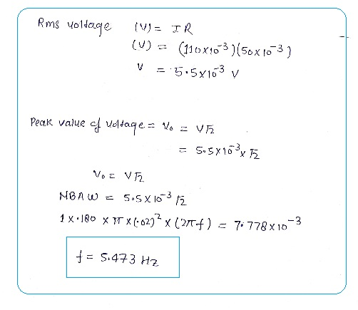 Rms yoldage (V)= IR (U) = (110X403)(50x10-31 V = 5.5X103 v Peak value of Voltage = Vo = V5 = 5.5X10*x 75 Voc V2 MBAW = 5.5X10