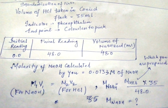 Volume of Hcl taken in Coniesl a d Yolumeo Readin 0.0 48.0 Molarity f NaoH Calculated Whieh you x55 Y NaoH For Hcl) Nabj 48.0