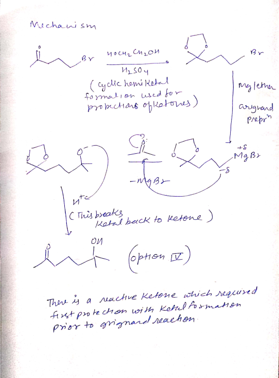 Mechanism . 40CM2 Ch₂on H₂SO4 (cyclic homiketal formation used for probectiohes of ketones) my lether arighand Propr Mg Br -