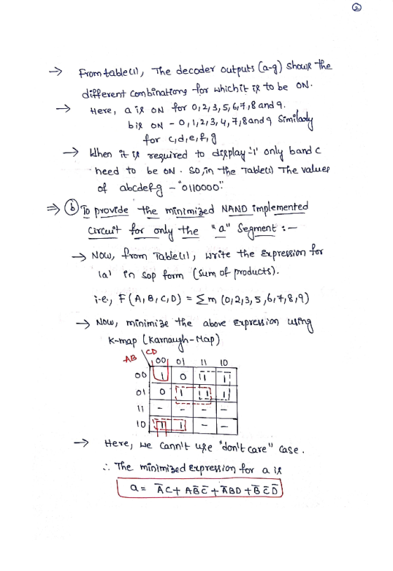 From table u, The decoder outputs Ca-) shauRhe dipferent Com binationy -Por whichit i8 to be ON. Here, a iR ON for o,2/3, 5,