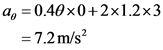a, =0.40x0+2x1.2x3
= 7.2 m/s