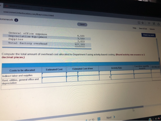 newconnectmheducation.com/flow/connect.html Homework 5 Helios Check my work General office expense Depreciation Equipment Sup