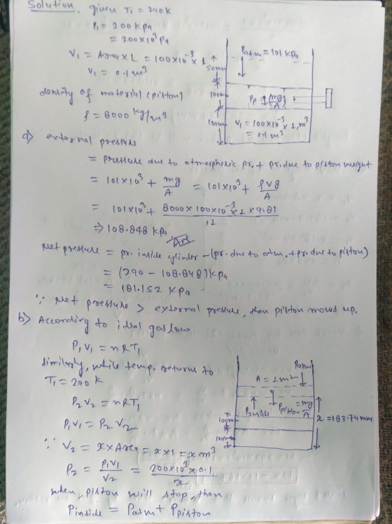 3. Somu room 3 Are peet premure solution given T = 290k Pi= 200k pa - 200x10?pq Ni = AnexL 100X10x1 Patu 101 kPa Viz olm? den