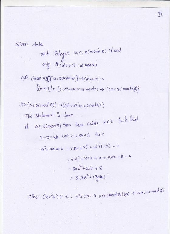Given data, The statement tu e は05 Q(mod g) then there eu /sfs kez Such that