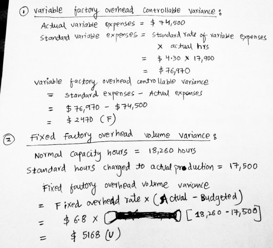 variable factory overhead Contvollabe Variance Actual variable xpenses Standard variabe expenses ,500 = Standayd Yate X actua