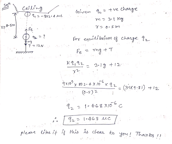 Soi ceiling / © 2,2-80204 ue . Given T q= the charge S m s 31 leg r-0.5m q = 2 . rm9 Àrea do Car r=0.5mm - for equilibrium o