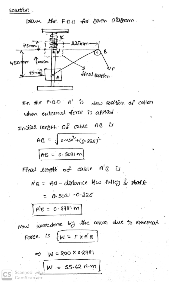 solution- Draw the F.B.1) for given Diagram. Fara 75mm 225mm att usornm motion final position In the FoBD A is New position o