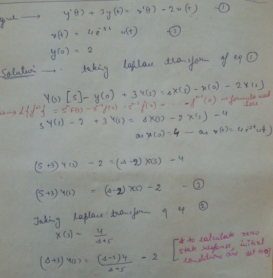yo) 2 st)Y(s) @-2)XO -① -2 = x (s) to rolu lode zero 2Stak