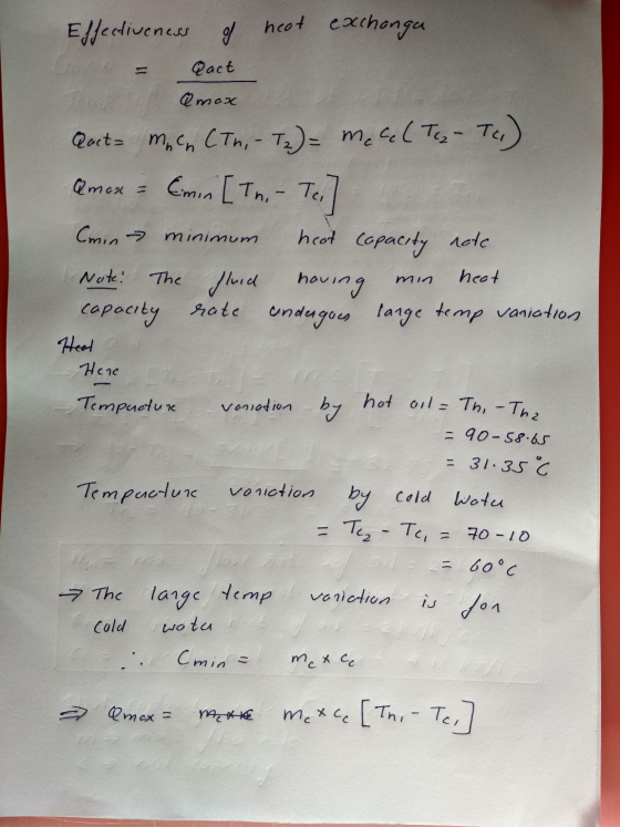 Effectiveness of heat exchange Qact amox Tui Qact - Much (Tn, - Tz)= macel Ten Qmon = Emin [In, - Tes Cmin minimum heat capac