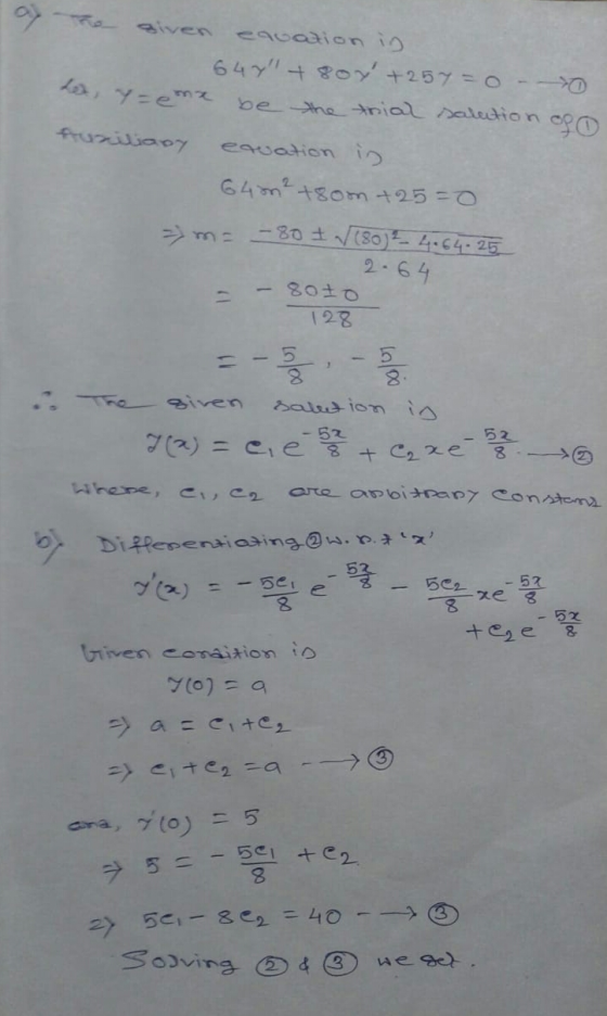 envation in 64 + 80% +257=o. hat, y=ena be the trial salution of Ausiliaoy envation in 64 m² +8om +25=0 m= -80 + 2/(80) ²- 4