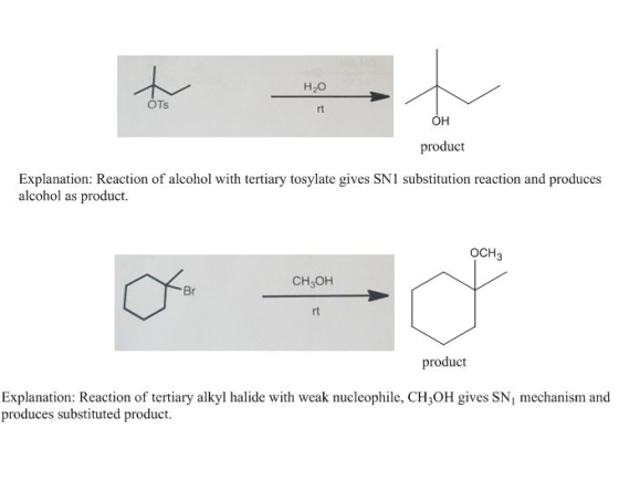 Н.о OTs rt ОН product Explanation: Reaction of alcohol with tertiary tosylate gives SN1 substitution reaction and produces al