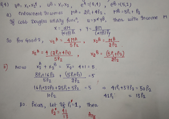 Be , Y=_BM 2P2 . 84) VA= X1oxzt, uß = XjX2, A=2,4), CB=(5,1) a endownent incomes MA= QP1 +4P2, MB = 59, + P2 of coble Douglas