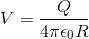 V=\frac{Q}{4\pi\epsilon_0R}