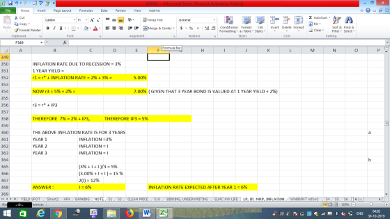 BOND- Microsoft Excel (Product Activation Failed) Review File Home Insert Page Layout Formulas Data View Add-Ins Σ AutoSum -