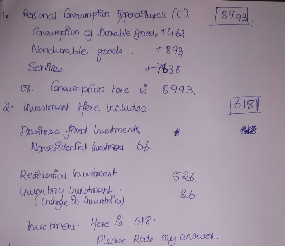 8993 goods Personal Conorumption Typordihoxes (C). Consumption of Durable good. t462 Nondurable + 893 Services +7638 Consumpt