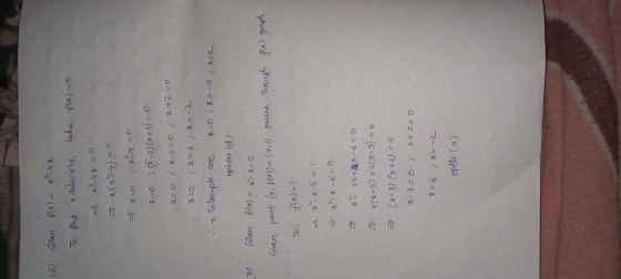 (6) Giren f(x) = x²-42 To find x-intercepts, take fol) =0 x342 7 x (2-4)=0 2-0 ; x 4 = Z=0; -2)(x+2) =0 x=0; x-2=0 x+2=0 a=0