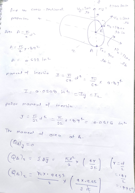 a 2700 lbin WAT find the cross sectional M4 - p properties, 7V2=100 A M2 =1000 - Area A=T 2 9ь ip A = I x 0892 2 D Al Tas Al