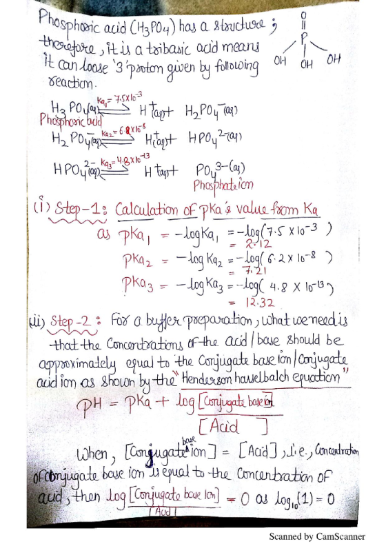 tu,itu a tribasic acid manj 3 2- k,r 4.gxlo3 Phosphate lom I) Step-1: Calculation of pkas valua foom Ka 7.5x10 - 12.32 that-t
