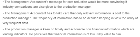 The Management Accountants message for cost reduction would be more convincing if industry comparisons are also given to the