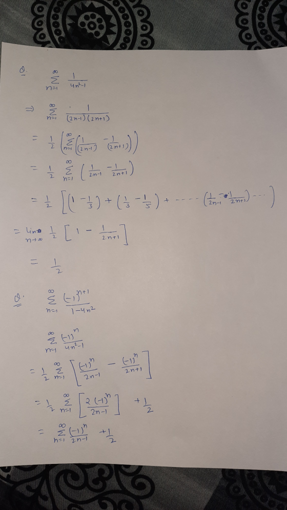 20000 un ²-1 n=1 8 WT SWT 1 T na1 (2n-1) (2n+1) - 2 nal (ant) (2nit 2 n=1 { (im ) + 10-4)+(3-5). ----(4.2*3=) = lime nto himo