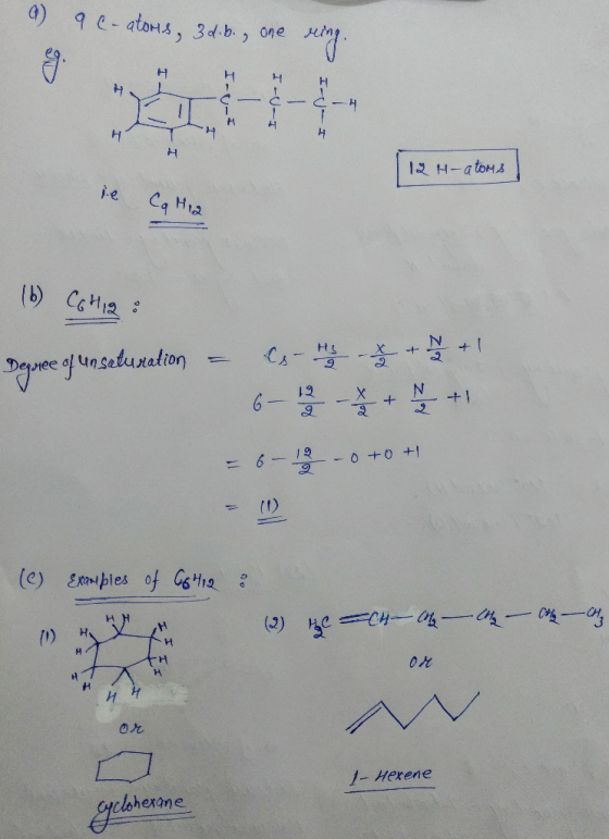 a) qe atoms, 3d.b., Ingi I out Inge I 12 H-atoms (6) Cotia Degree of unsaturation - Cs- 6-12 + = 6 - 12 – 0 to + + + +1 -- 0+