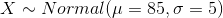 X - Normal (u = 85,0 = 5)