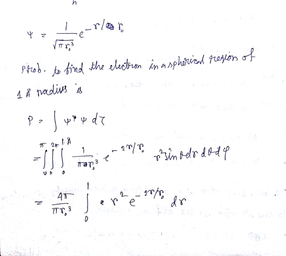 4= terlaris Prob. to find the election in a spherical region of a l so i radits is poly* y de T an 1 Å 2 - 27 e re do O