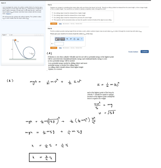 Item 6 Part A Lets investigate the motion of a uniform cylinder (think of a checker piece rolling along its circular edge) w