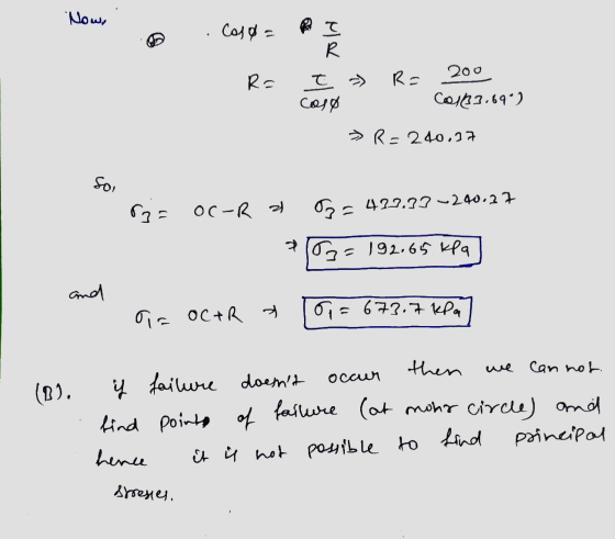 وليه ما a . cosa= P I - R= a e => R= 200 coso C01133.694) » R=240.27 Sol r2 = 0C-R 7 = 422.32-240.27 10=192.65 kPa 1 m or oct