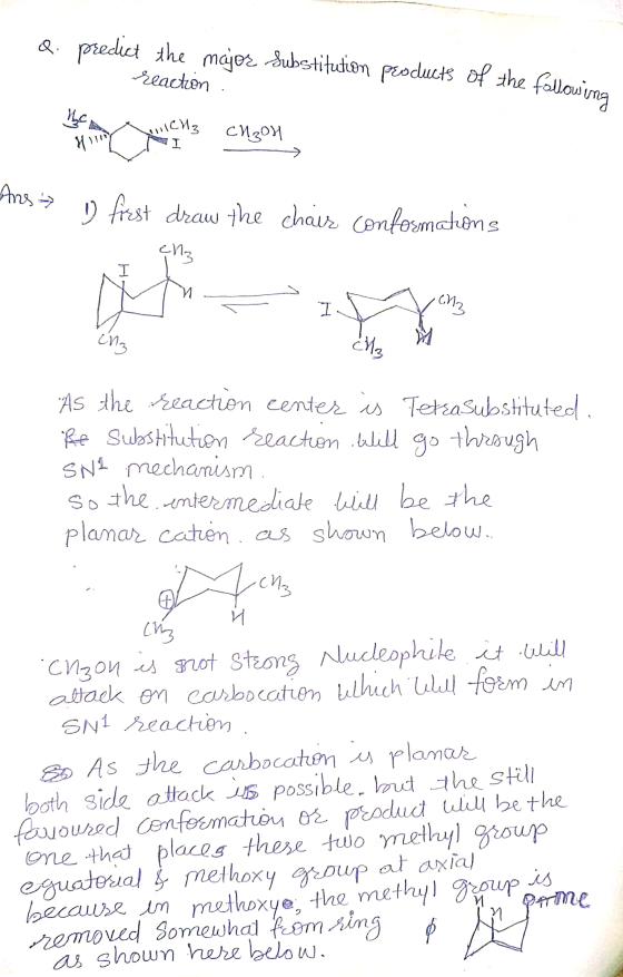Q predict the major Substitution products of the following Beaction hea uilcha CNBOH Hivy Ans 1 first draw the chair conforma