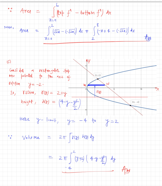 ܬ o D Aree Stopf top f* - bottom f da N=9 8 Now, Area E si 1123 [/2x) dx + 5*4+4 – (SEK) dx x=0 ty 2 C) MY 5 (2, 2) Consi de