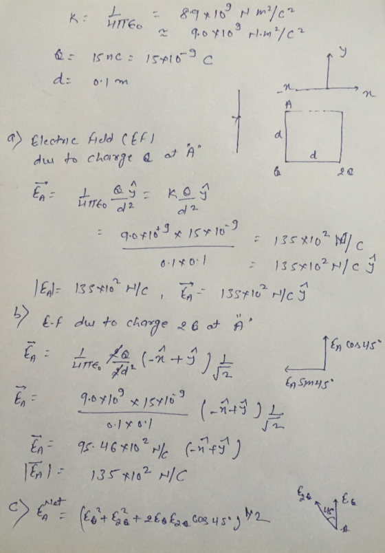 m2/C2 m2/C2 ki u 89410 to ~ 9.0x109 2. 150c: 154159 C di dlm a) Electric field (EFI du to charge a at A 1160 2 to timer koji